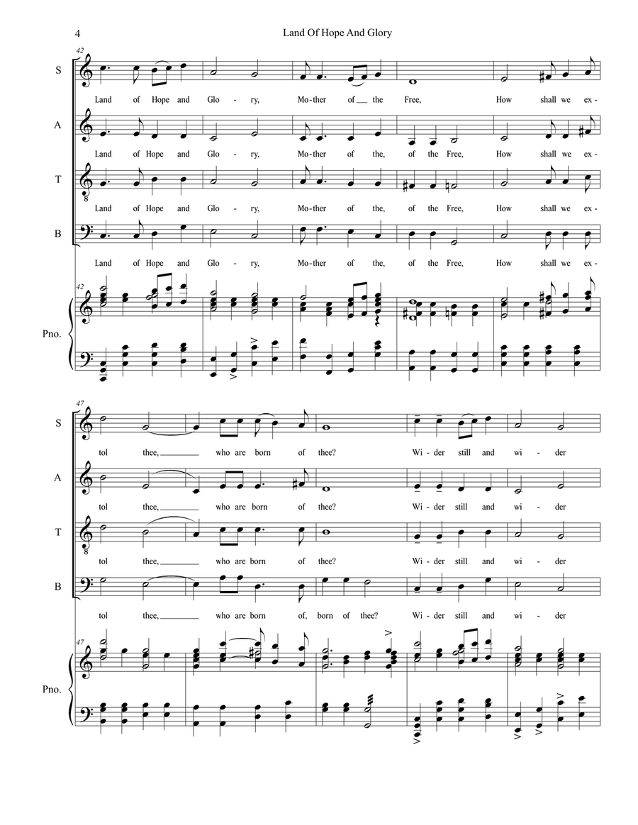 Land Of Hope And Glory (Solos and SATB) 4-Part scores gallery preview page 4
