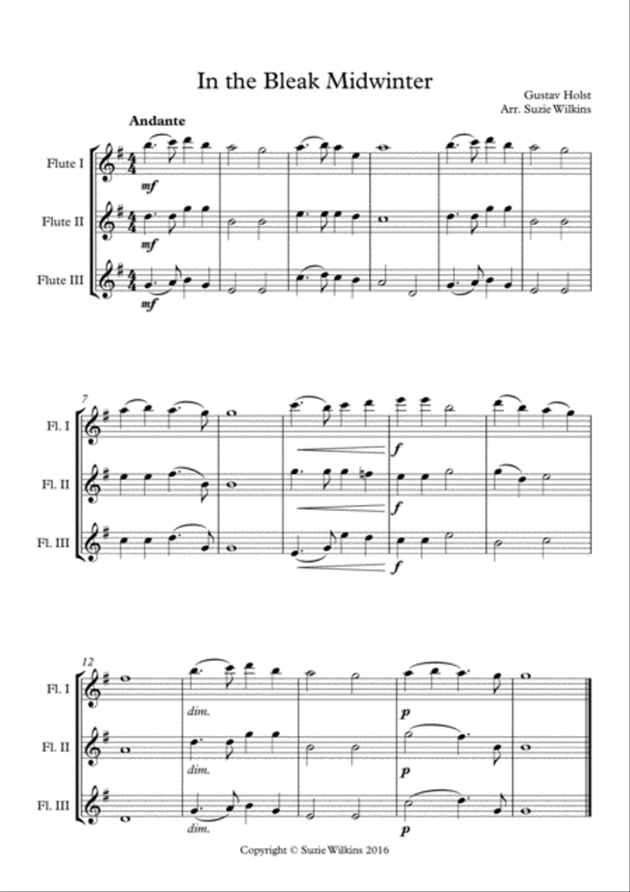 In the Bleak Midwinter for Flute Trio Flute Trio scores gallery preview page 1