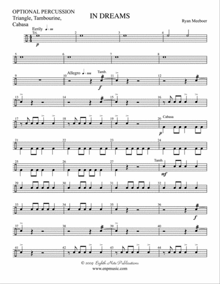 In Dreams: Optional Percussion Woodwind Ensemble scores gallery preview page 1