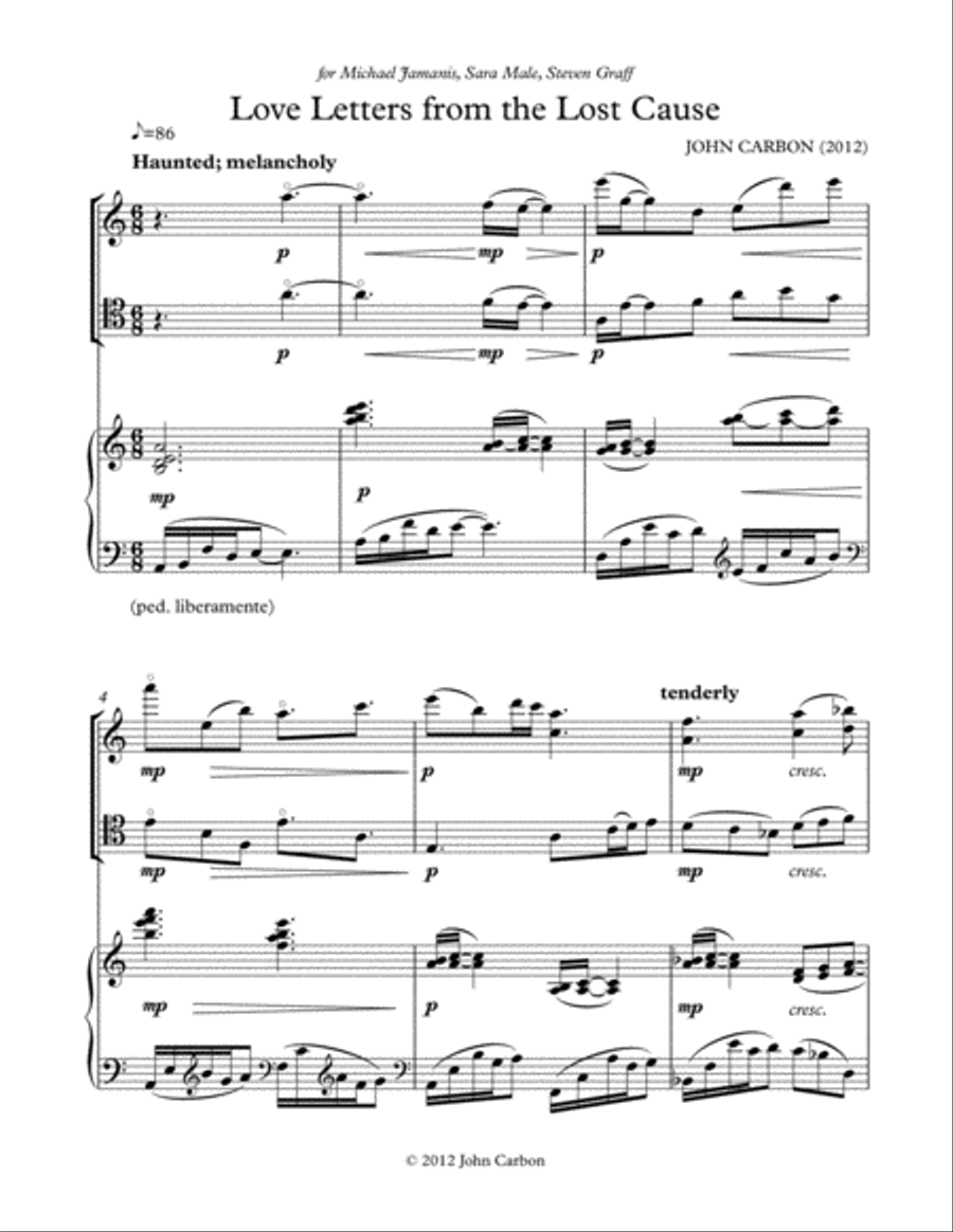 Love Letters from the Lost Cause (score and parts) Piano Trio scores gallery preview page 1