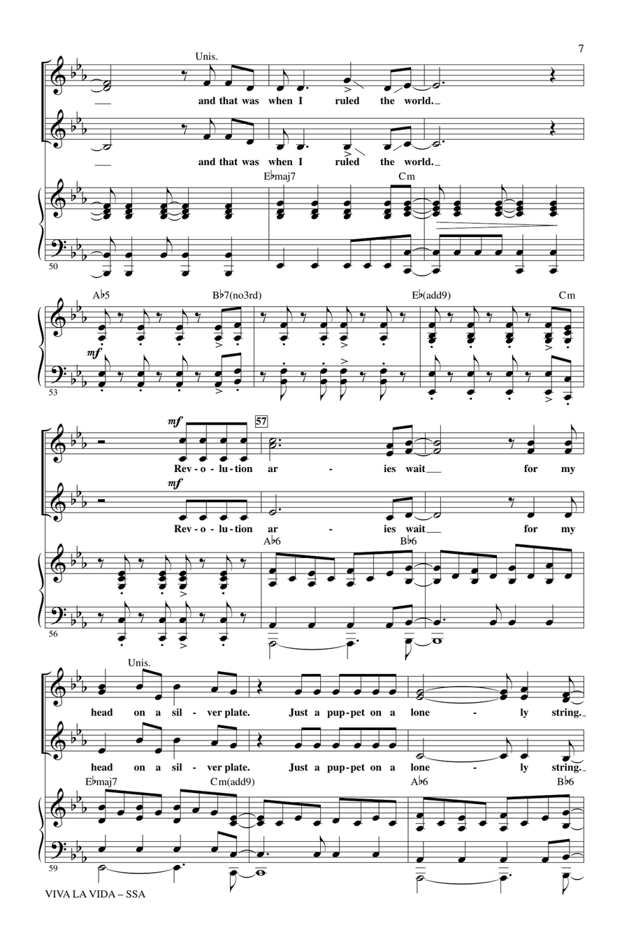Viva La Vida (arr. Mark Brymer) SSA scores gallery preview page 6