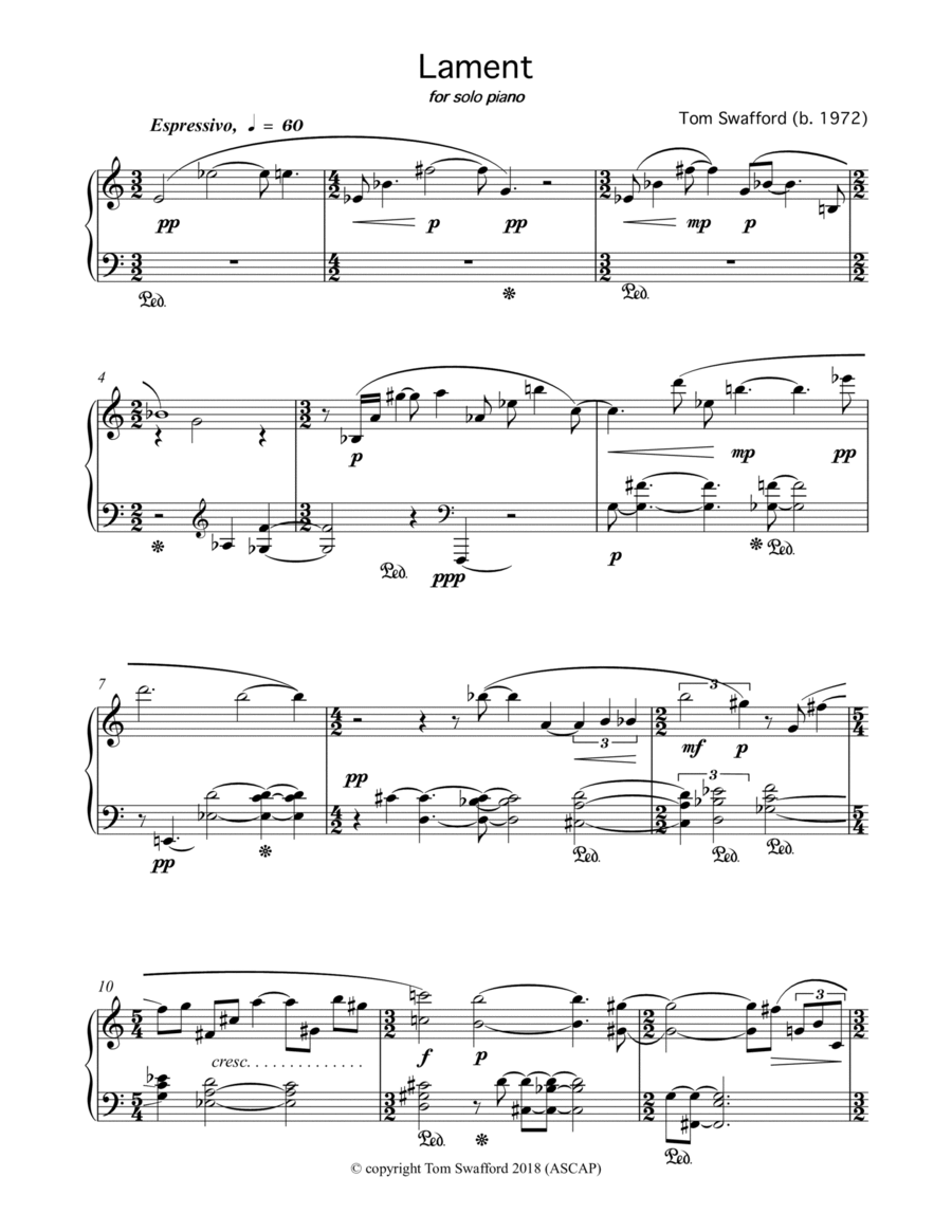 Lament for solo piano Piano Solo scores gallery preview page 1