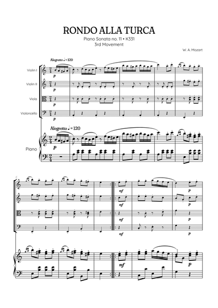 Rondo Alla Turca (Turkish March) | String Quartet sheet music with piano accompaniment image number null