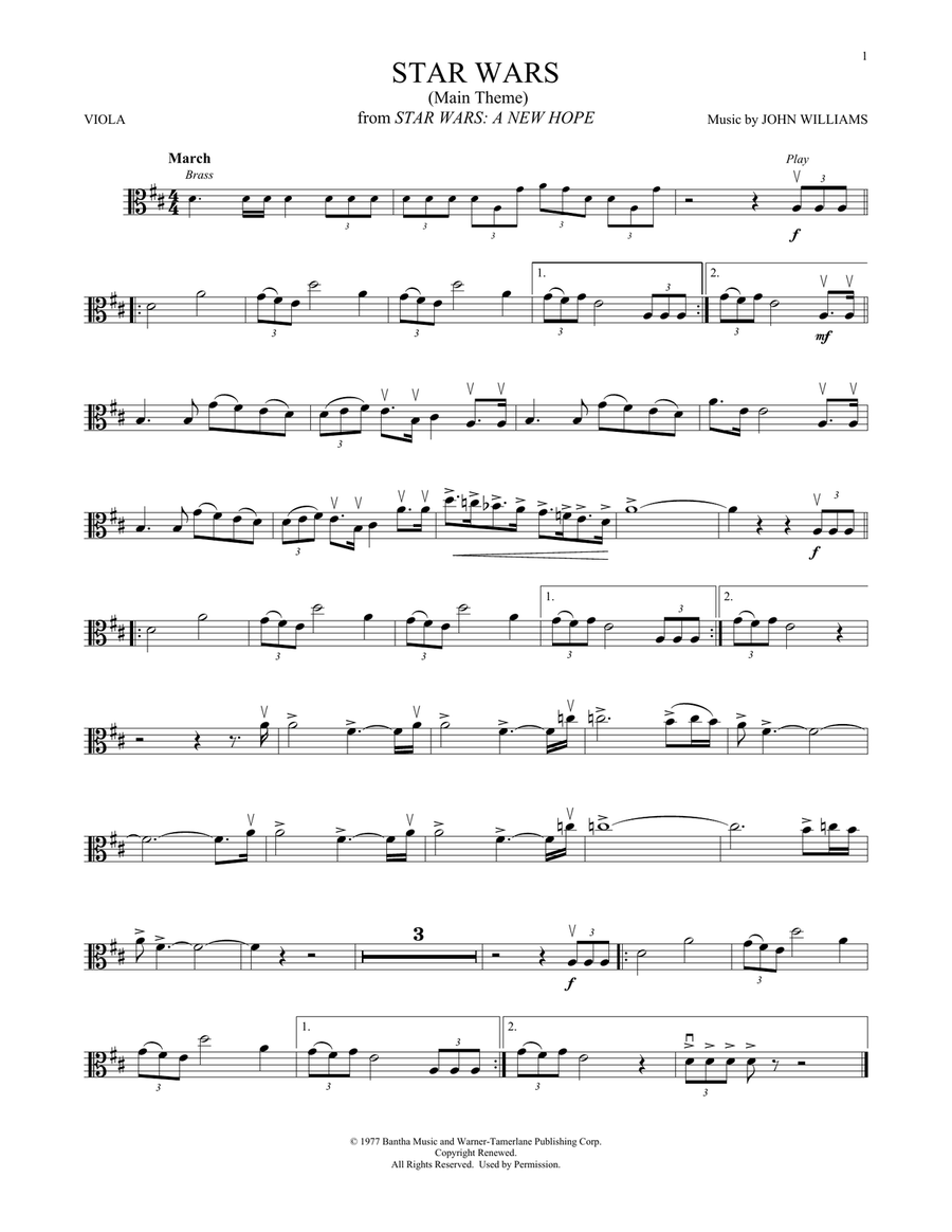 Star Wars (Main Theme) Viola Solo scores gallery preview page 1
