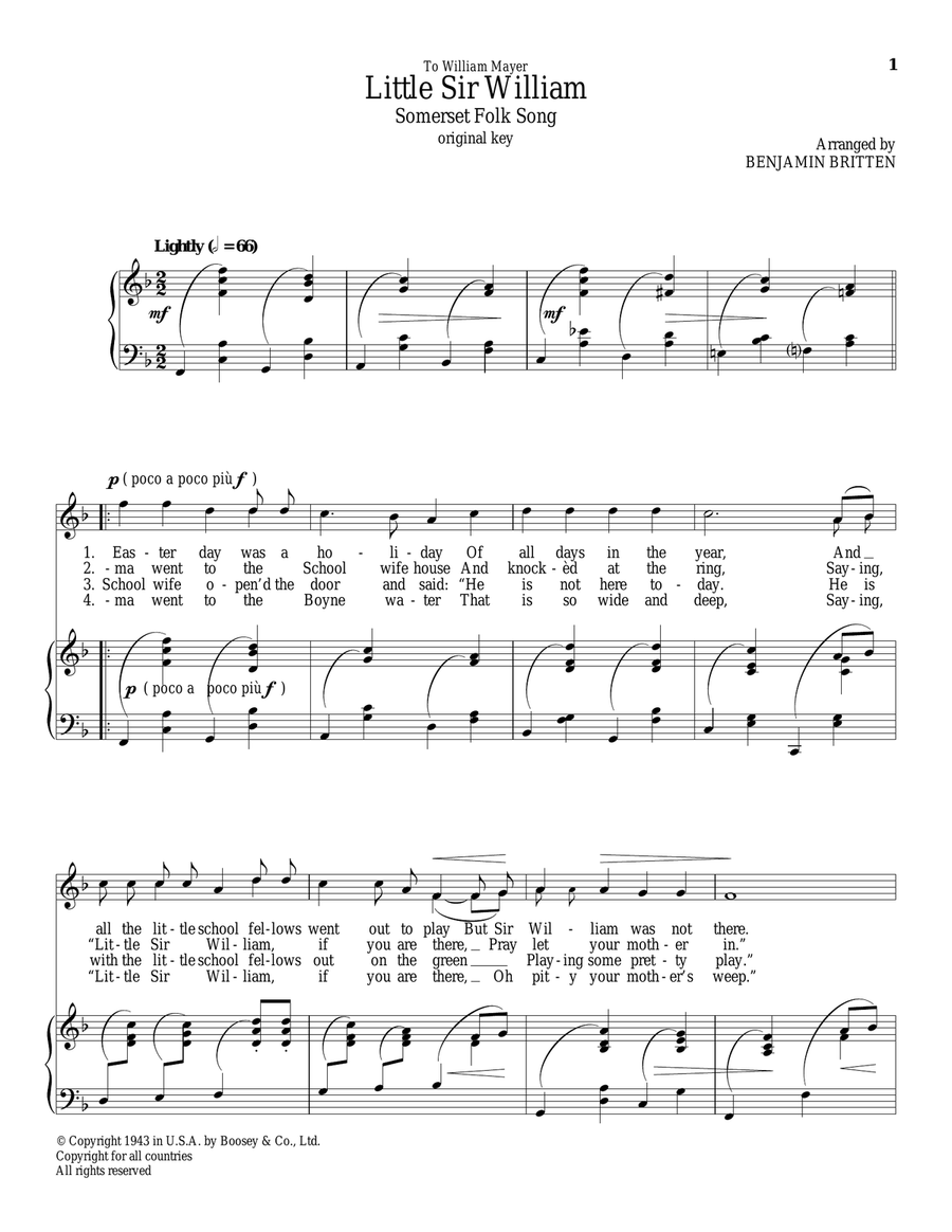 Little Sir William Piano, Vocal scores gallery preview page 1