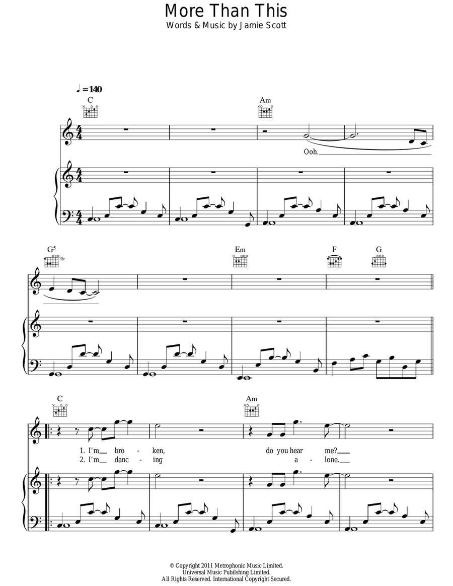 More Than This Piano, Vocal, Guitar scores gallery preview page 1
