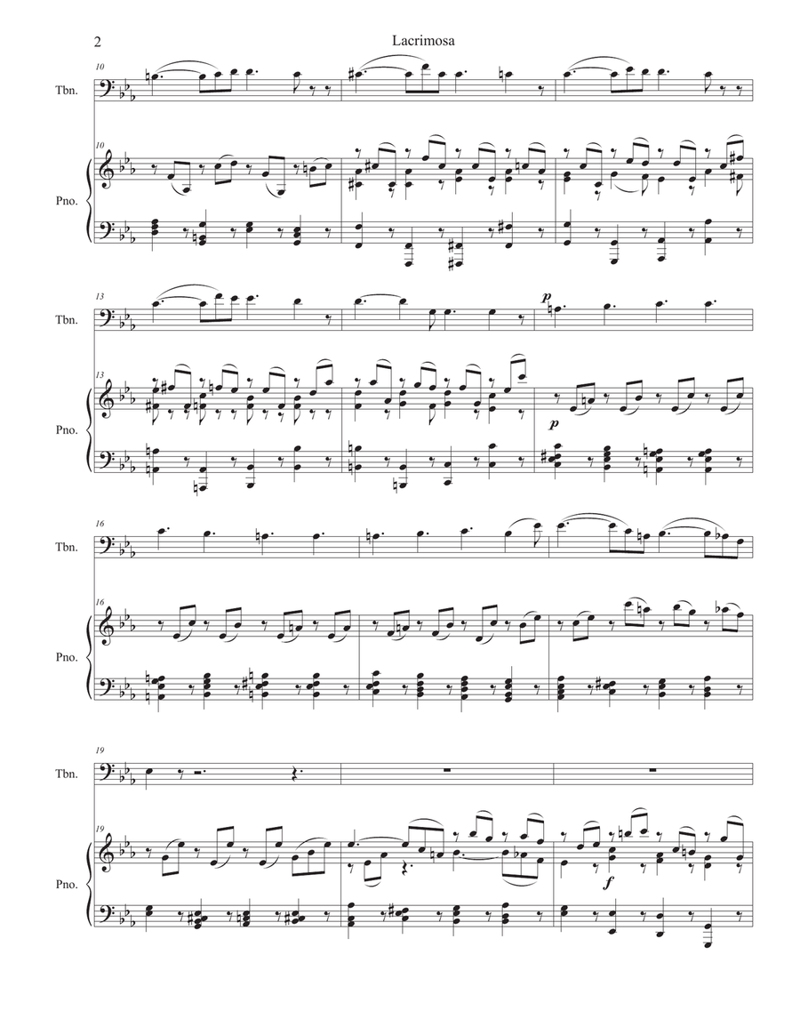 Lacrimosa (Trombone solo and Piano) Piano scores gallery preview page 2