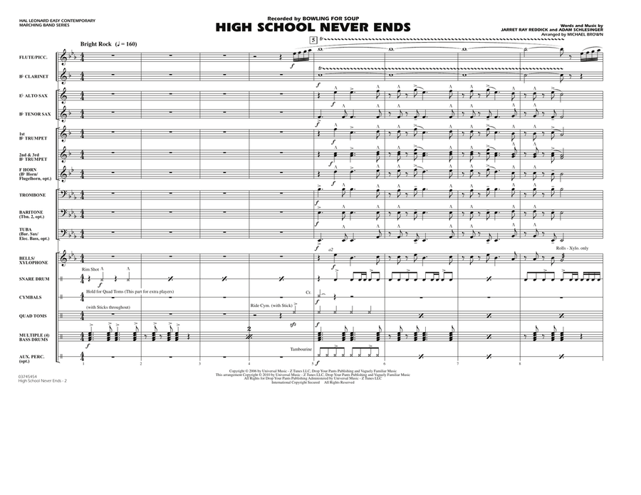 High School Never Ends - Full Score Marching Band scores gallery preview page 2