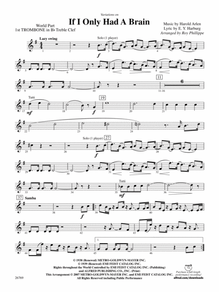 Variations on If I Only Had a Brain (from The Wizard of Oz): (wp) 1st B-flat Trombone T.C.