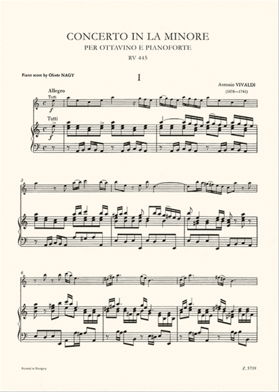 Concerto in la minore per ottavino, archi e cZal Flute Solo scores gallery preview page 2
