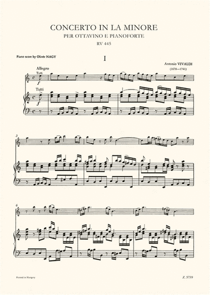Concerto in la minore per ottavino, archi e cZal