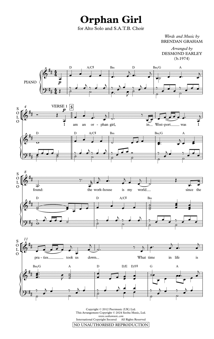 Orphan Girl 4-Part scores gallery preview page 1