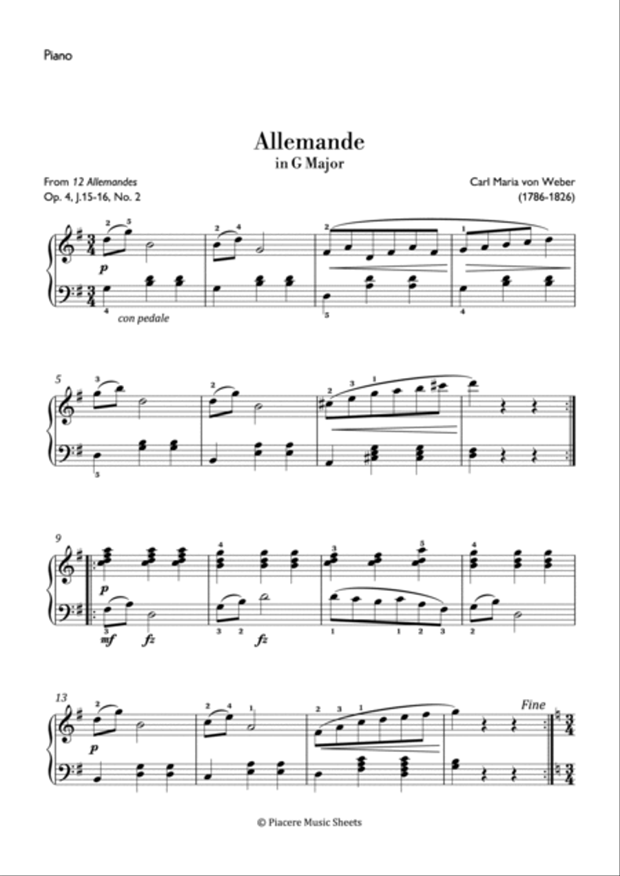Weber - Allemande No. 2 in G Major - Intermediate Piano Method scores gallery preview page 2