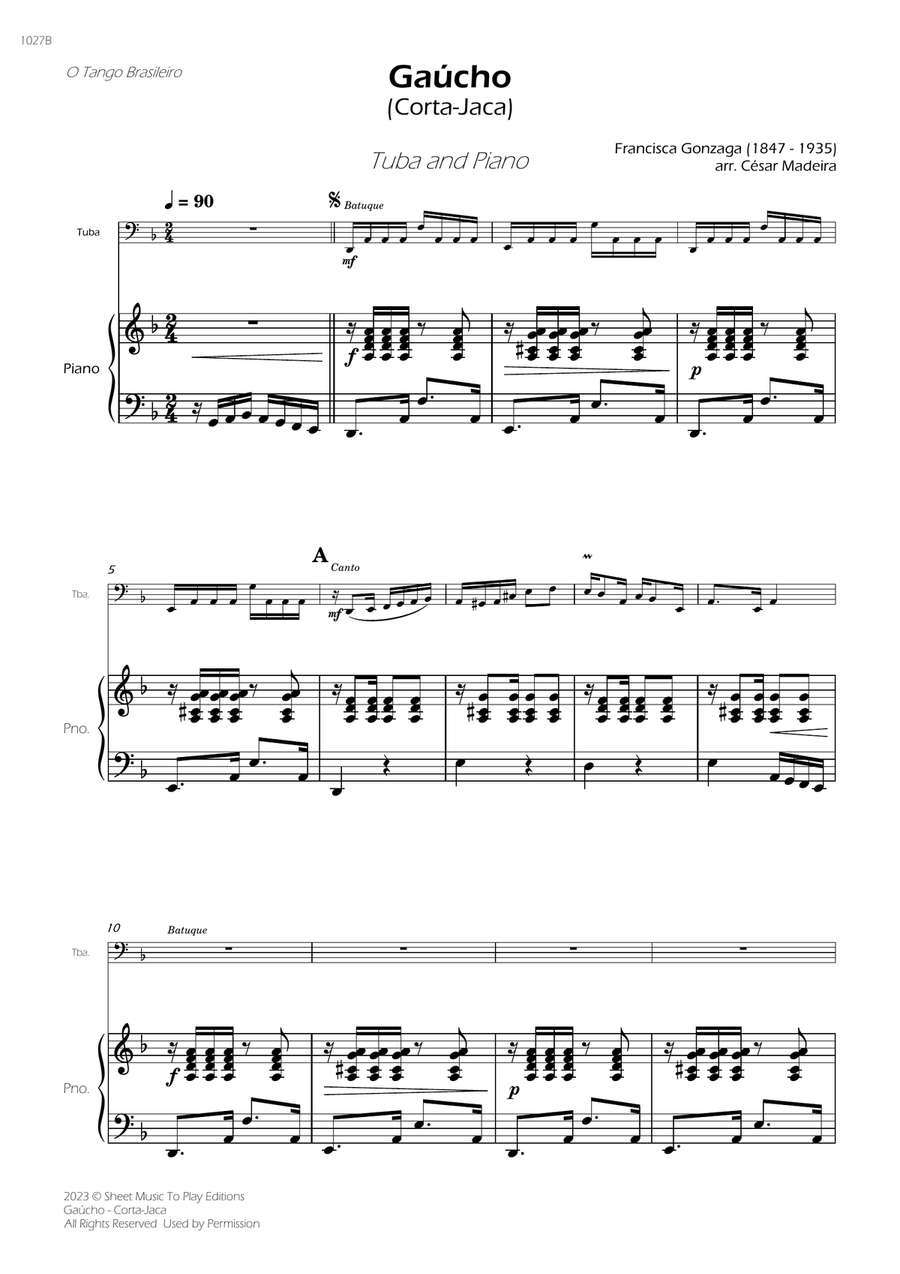 Gaúcho (Corta-Jaca) - Tuba and Piano (Full Score and Parts) Piano scores gallery preview page 3