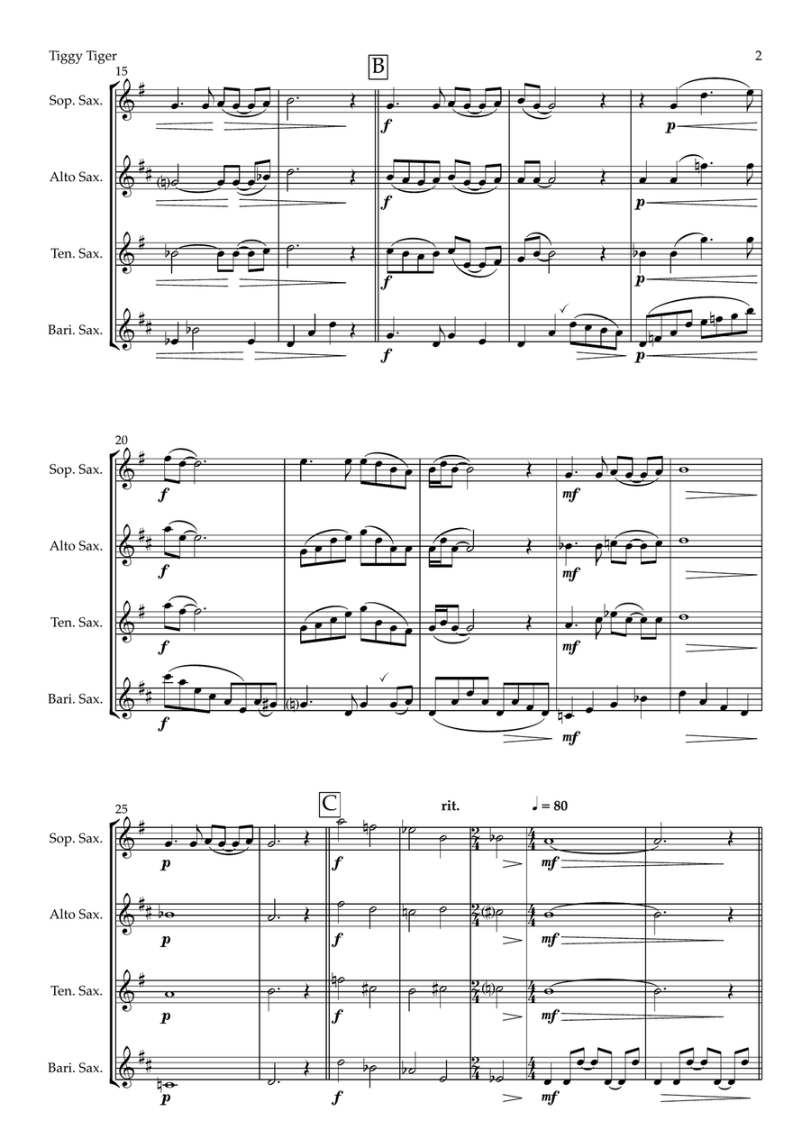 Tiggy Tiger - Princess Puss from The Cat Suite (saxophone quartet - SATB) Saxophone Quartet scores gallery preview page 2