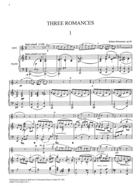 Three Romances Op. 94 for Viola and Piano