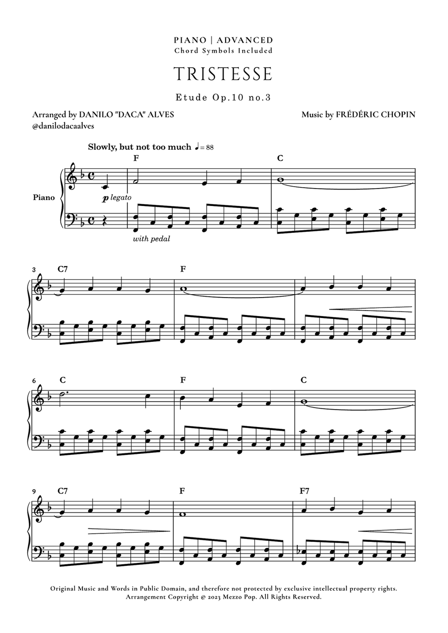 Étude op. 10 no. 3 (Tristesse) Piano Solo scores gallery preview page 1