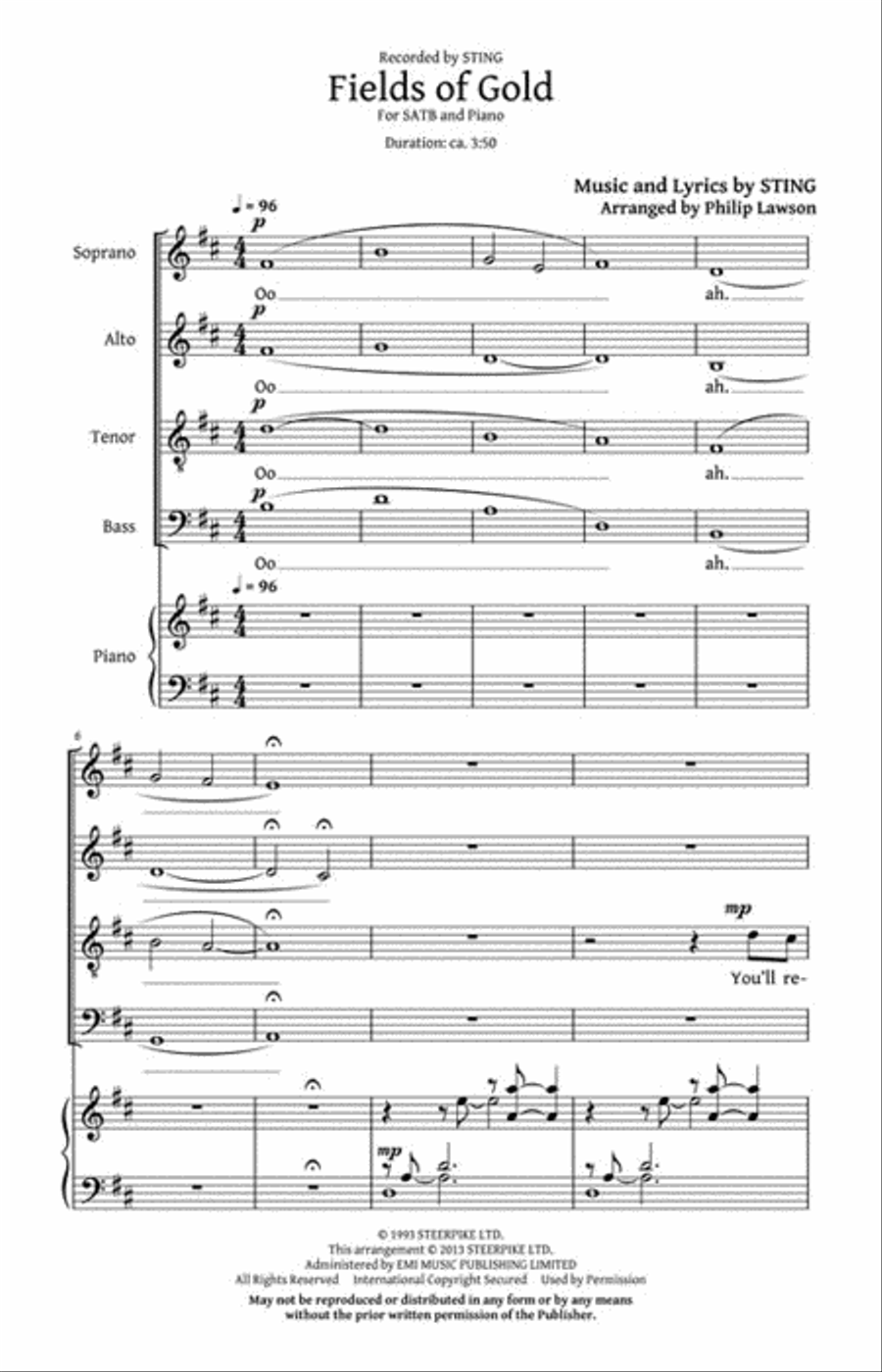 Fields of Gold Fields of Gold 4-Part scores gallery preview page 2