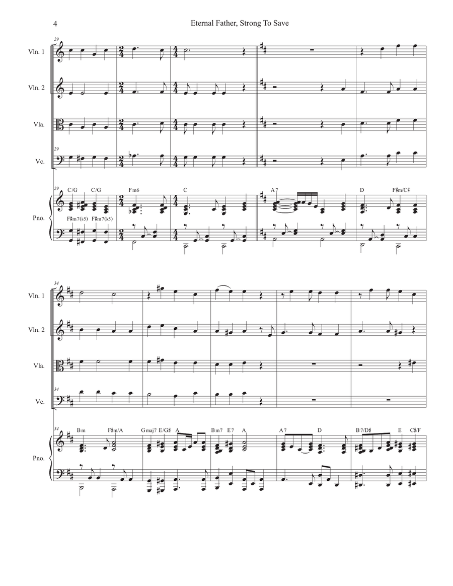 Eternal Father, Strong To Save (The Navy Hymn) (String Quartet and Piano) String Quartet scores gallery preview page 4