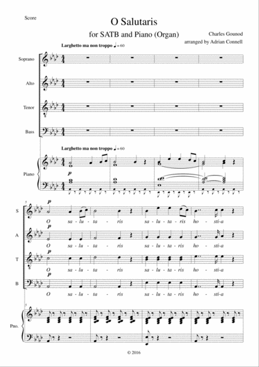 Gounod O Salutaris arranged for SATB choir and piano (or organ) 4-Part scores gallery preview page 1