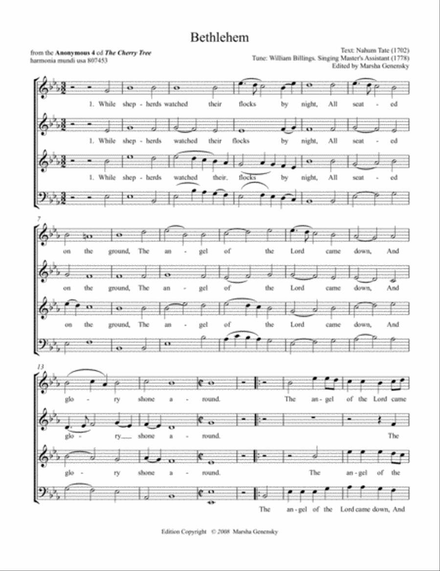 Anonymous 4: Bethlehem 4-Part scores gallery preview page 1