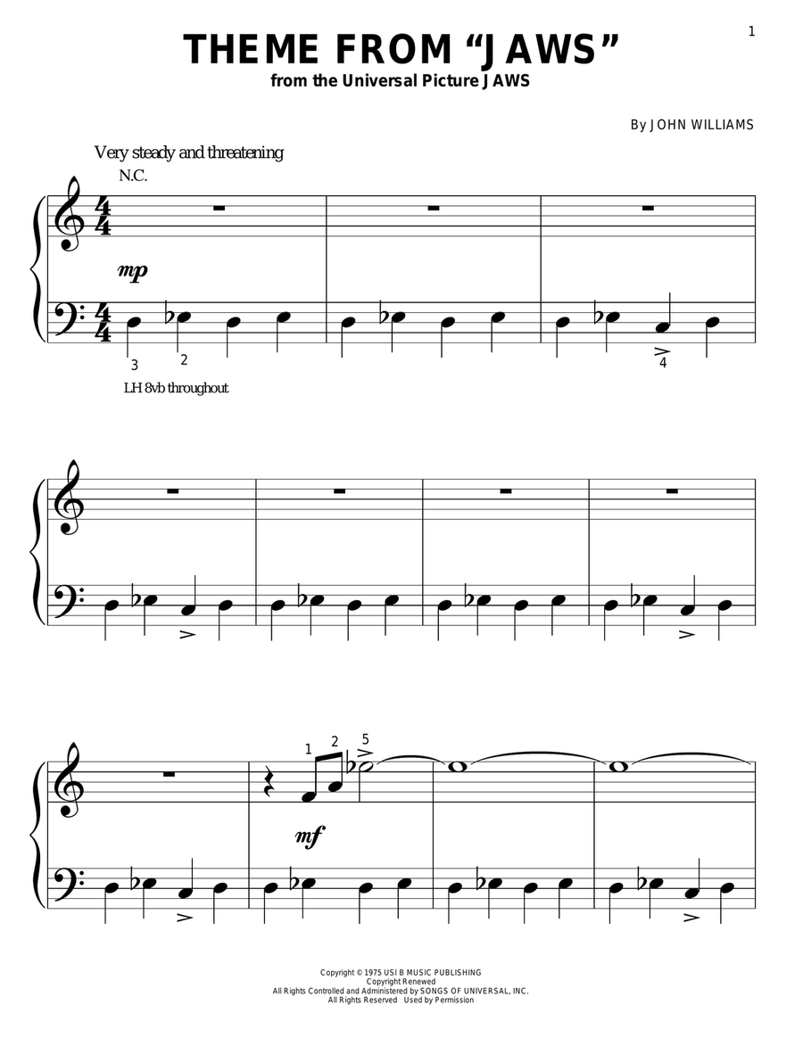 Theme from Jaws Easy Piano scores gallery preview page 1