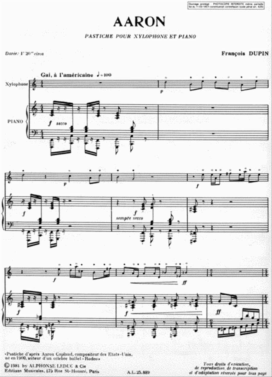 Aaron, Pastiche (percussion(s) & Piano) Piano Accompaniment scores gallery preview page 2