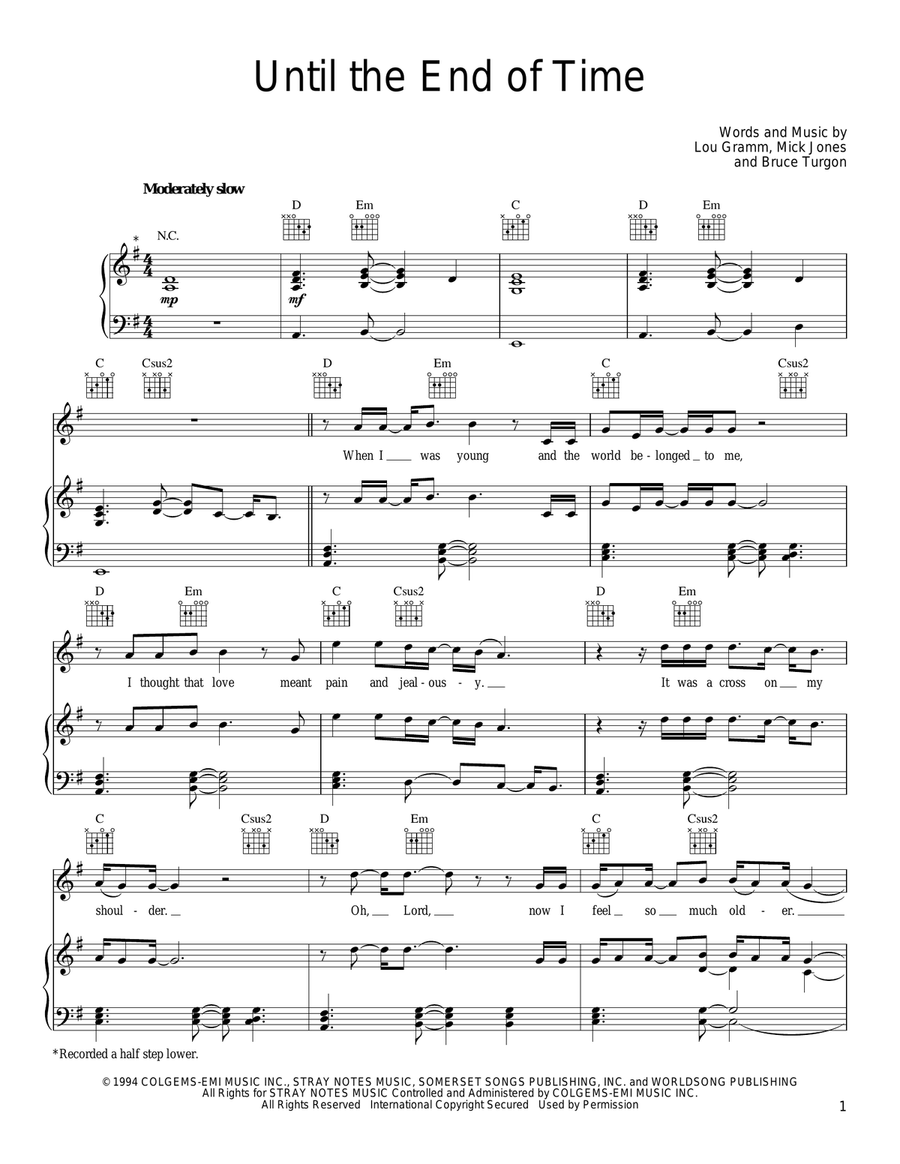 Until The End Of Time Piano, Vocal, Guitar scores gallery preview page 1