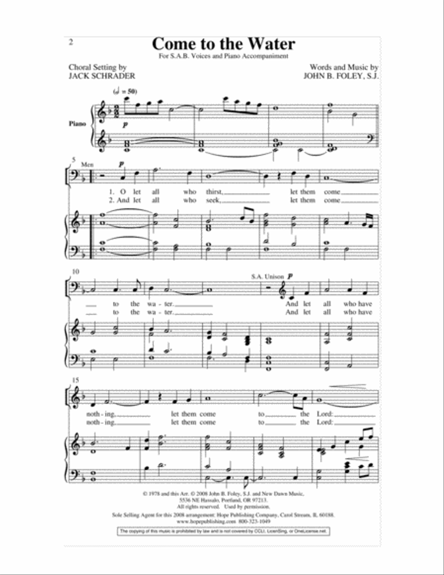 Come to the Water Choir scores gallery preview page 2