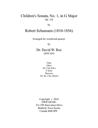 Children's Sonata, No. 1, in G Major, Op. 118 by Robert Schumann (1810-1856) for Woodwind Quartet
