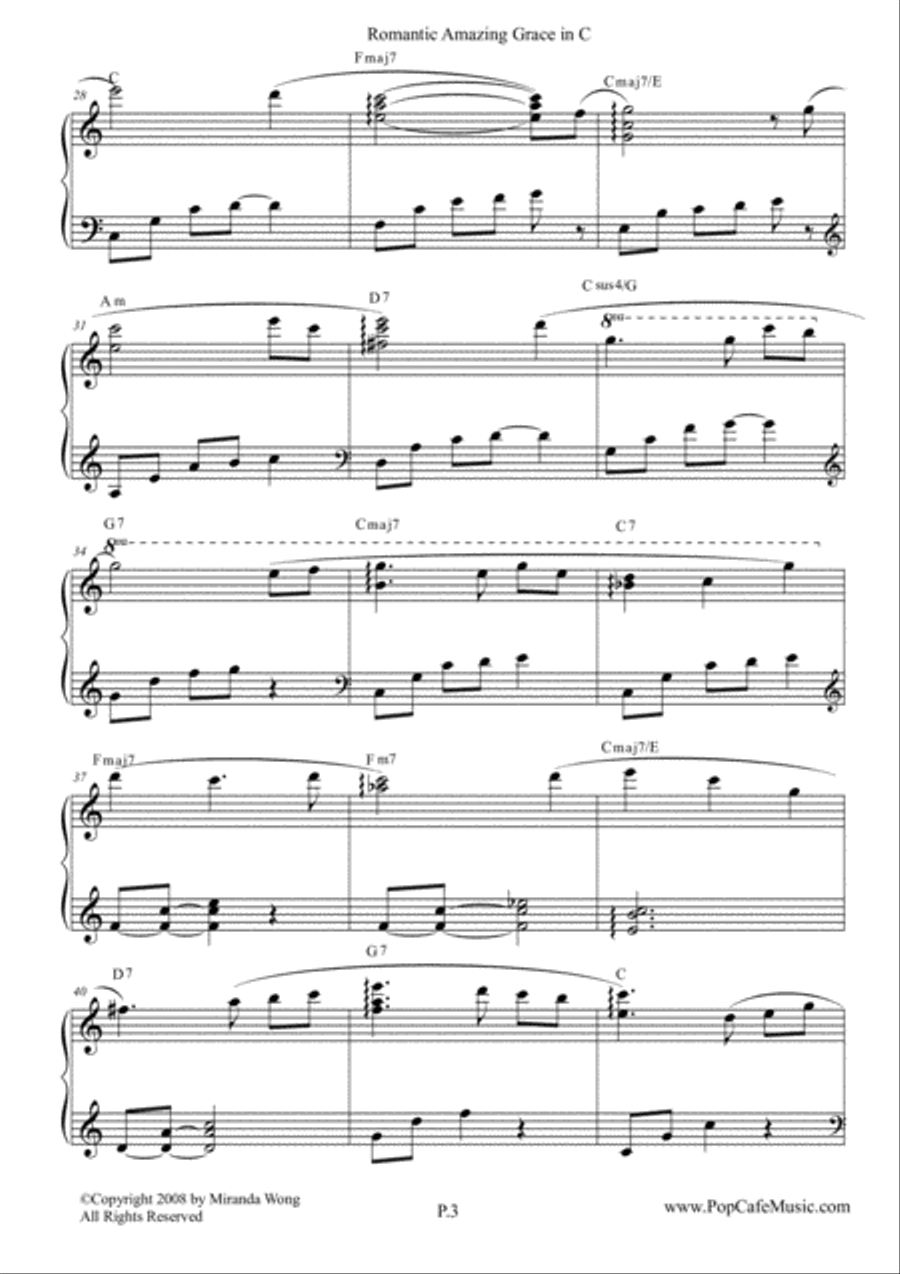 Romantic Amazing Grace in C ( Love Version) Piano Solo scores gallery preview page 3