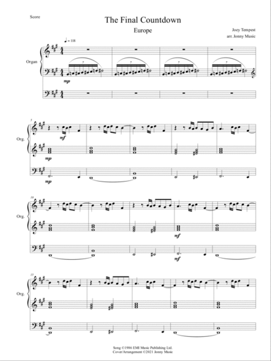 Final Countdown Organ Solo scores gallery preview page 2