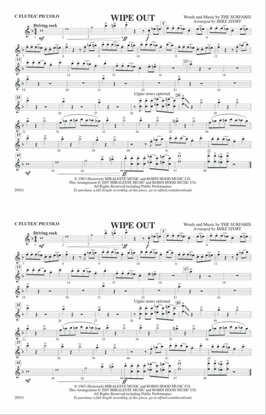 Wipe Out: Flute Wipe Out: Flute Marching Band scores gallery preview page 1