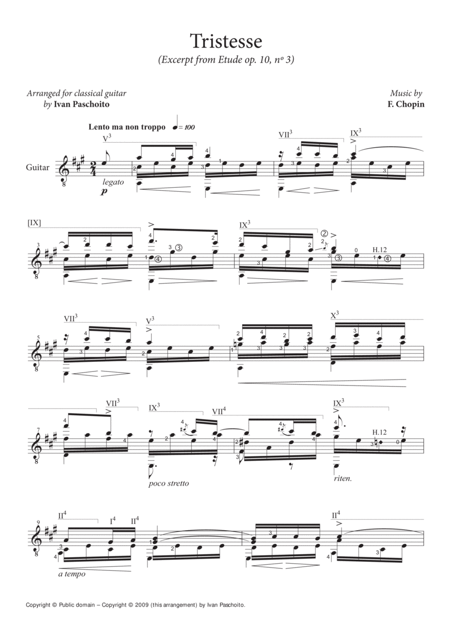 Tristesse (classical guitar) Acoustic Guitar scores gallery preview page 1
