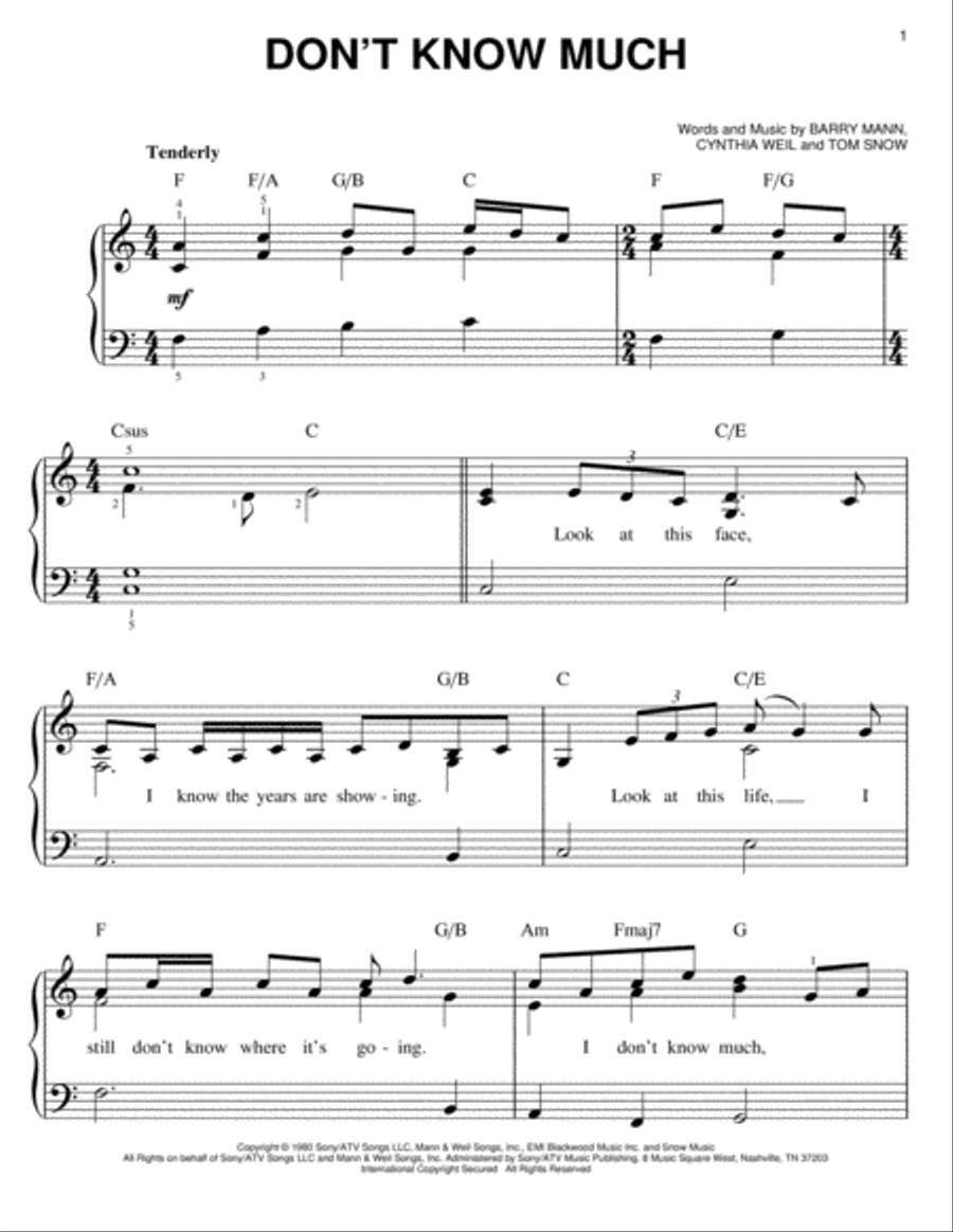 Don't Know Much Easy Piano scores gallery preview page 1