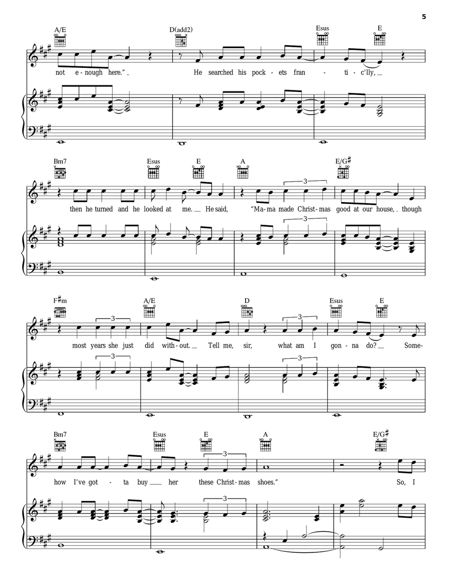 The Christmas Shoes Piano, Vocal, Guitar scores gallery preview page 5