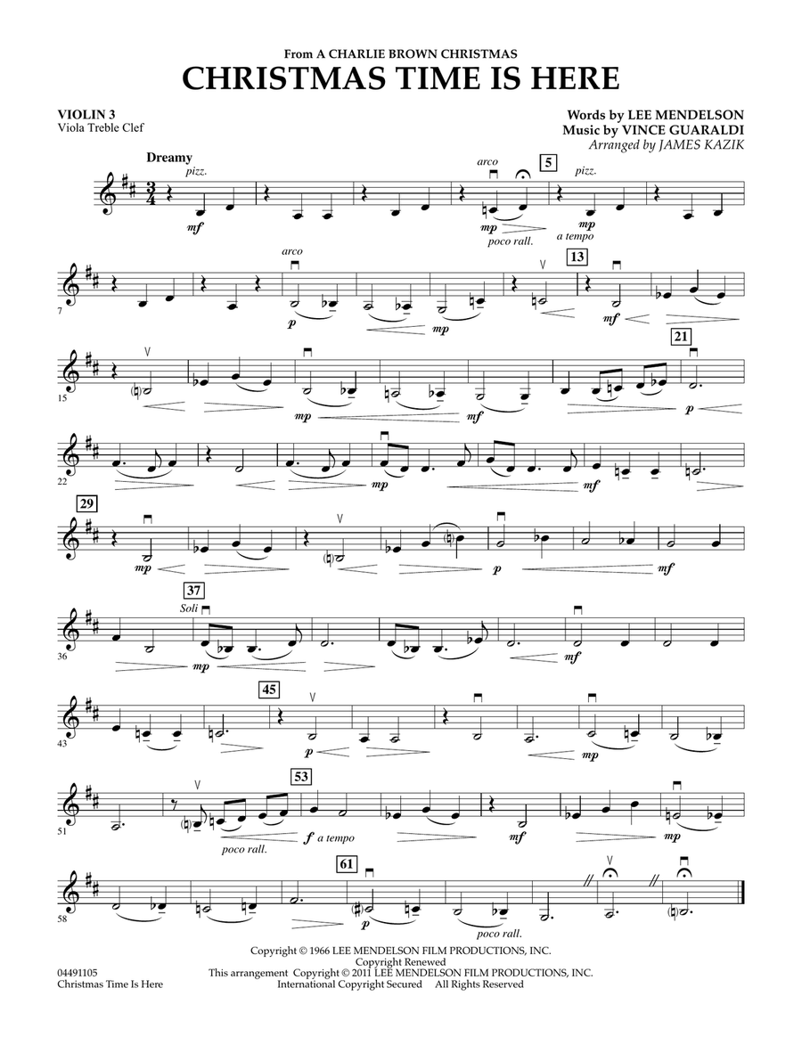 Christmas Time Is Here - Violin 3 (Viola T.C.) Orchestra scores gallery preview page 1
