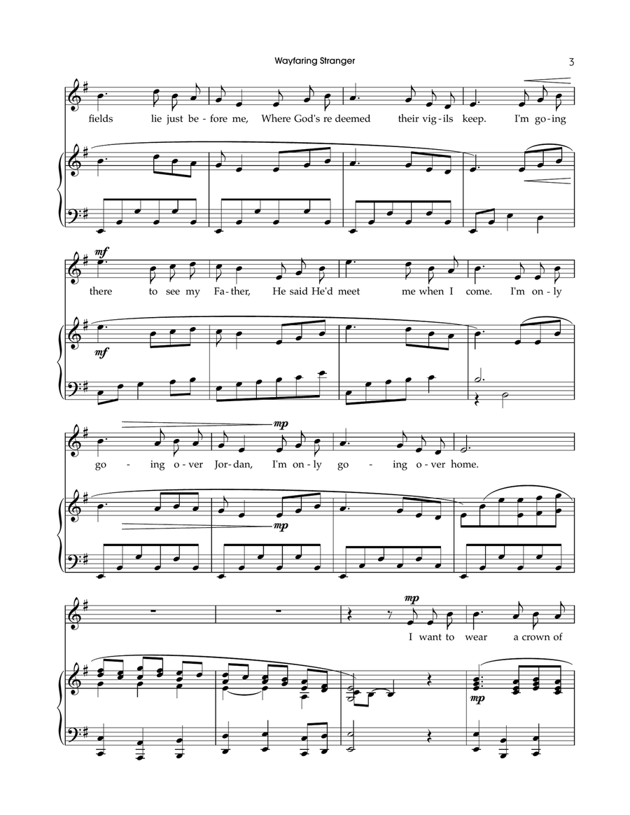 Wayfaring Stranger - Solo Voice and Piano (in High, Medium, and Low key) Piano, Vocal scores gallery preview page 4