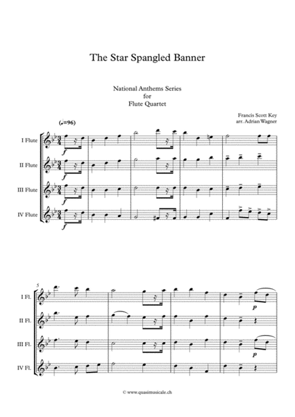 "The Star Spangled Banner" Flute Quartet arr. Adrian Wagner image number null