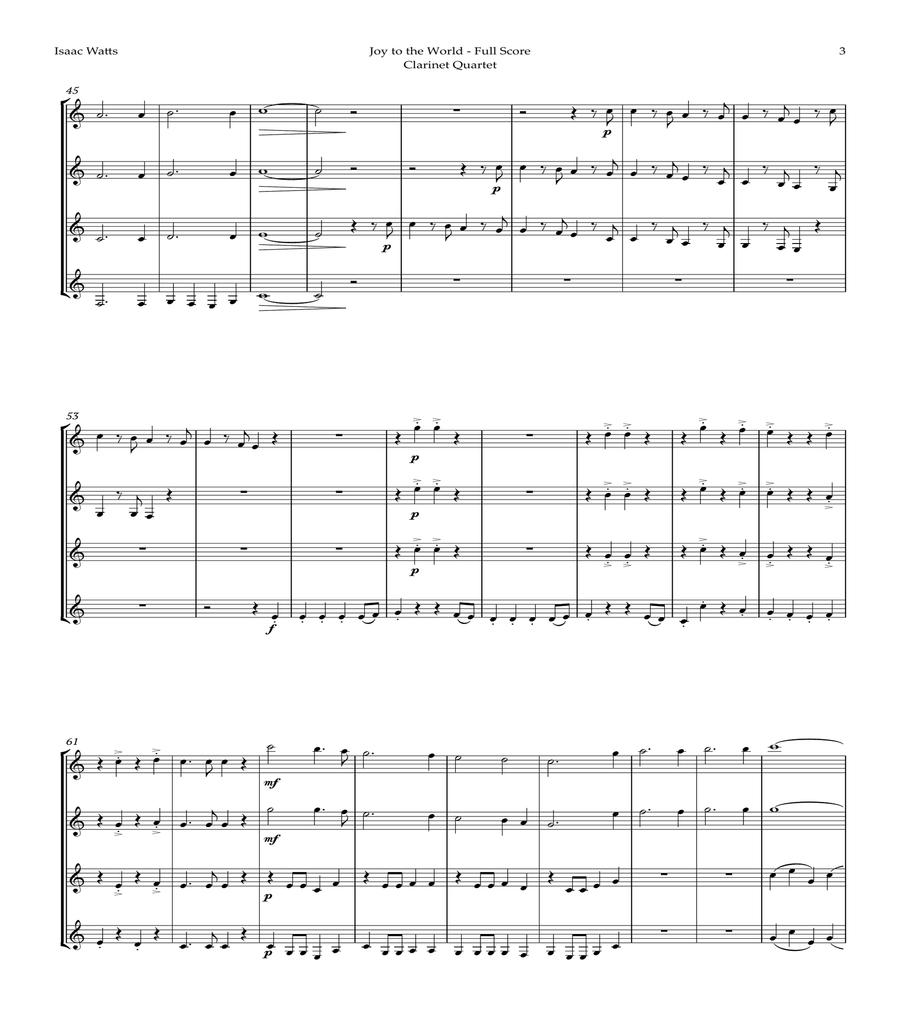Joy to the World by for Clarinet Quartet image number null