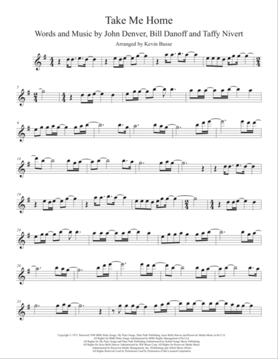 Take Me Home, Country Roads Baritone Saxophone scores gallery preview page 1