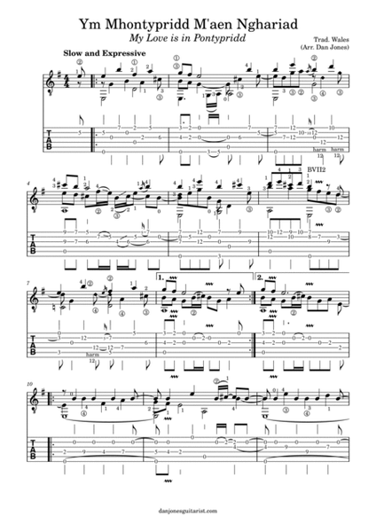 Ym Mhontypridd Mae 'Nghariad (Arranged for Guitar Solo) image number null