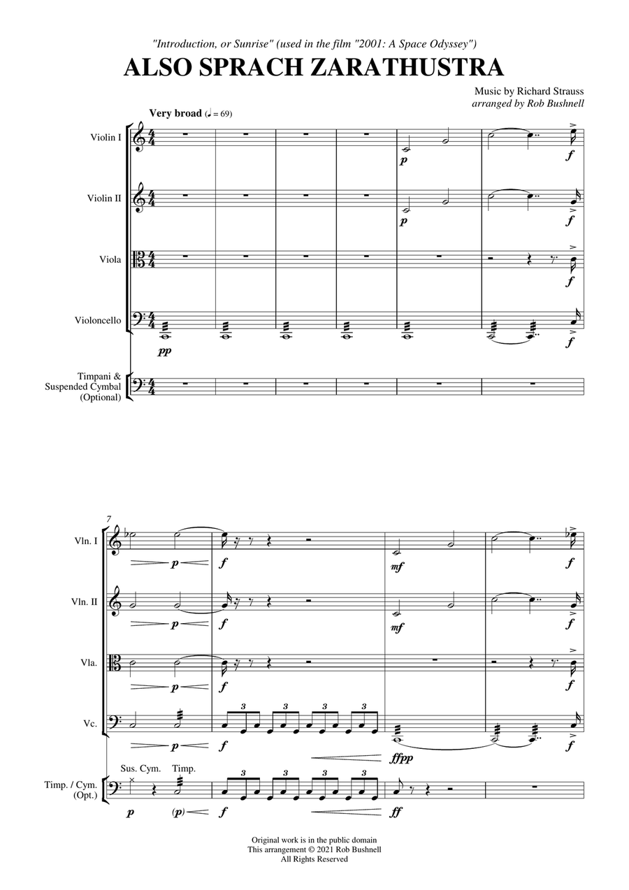 Also sprach Zarathustra (Richard Strauss) - String Quartet (with optional Percussion) String Quartet scores gallery preview page 4