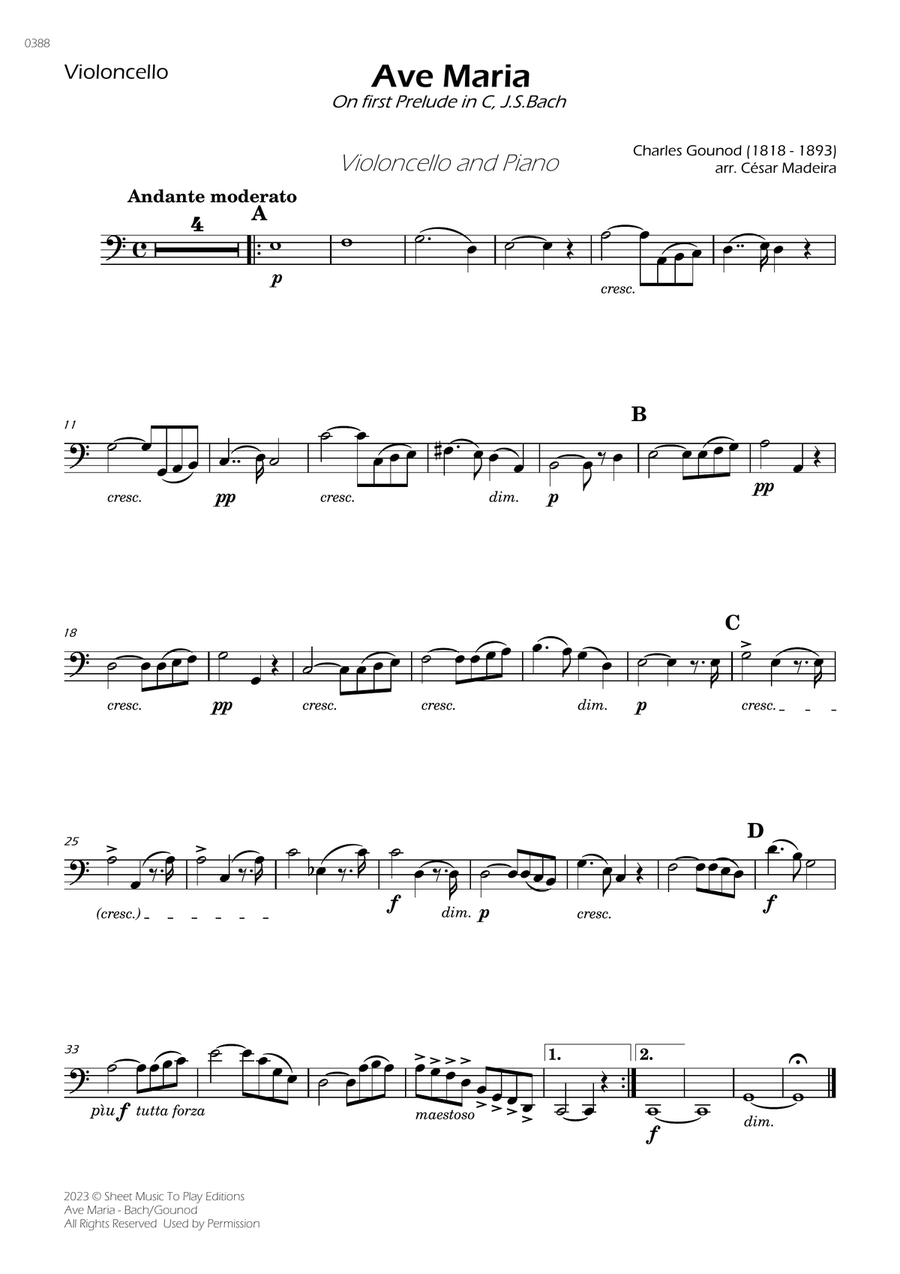 Ave Maria by Bach/Gounod - Cello and Piano (Individual Parts) Ave Maria by Bach/Gounod - Cello and Piano (Individual Parts) Piano scores gallery preview page 1