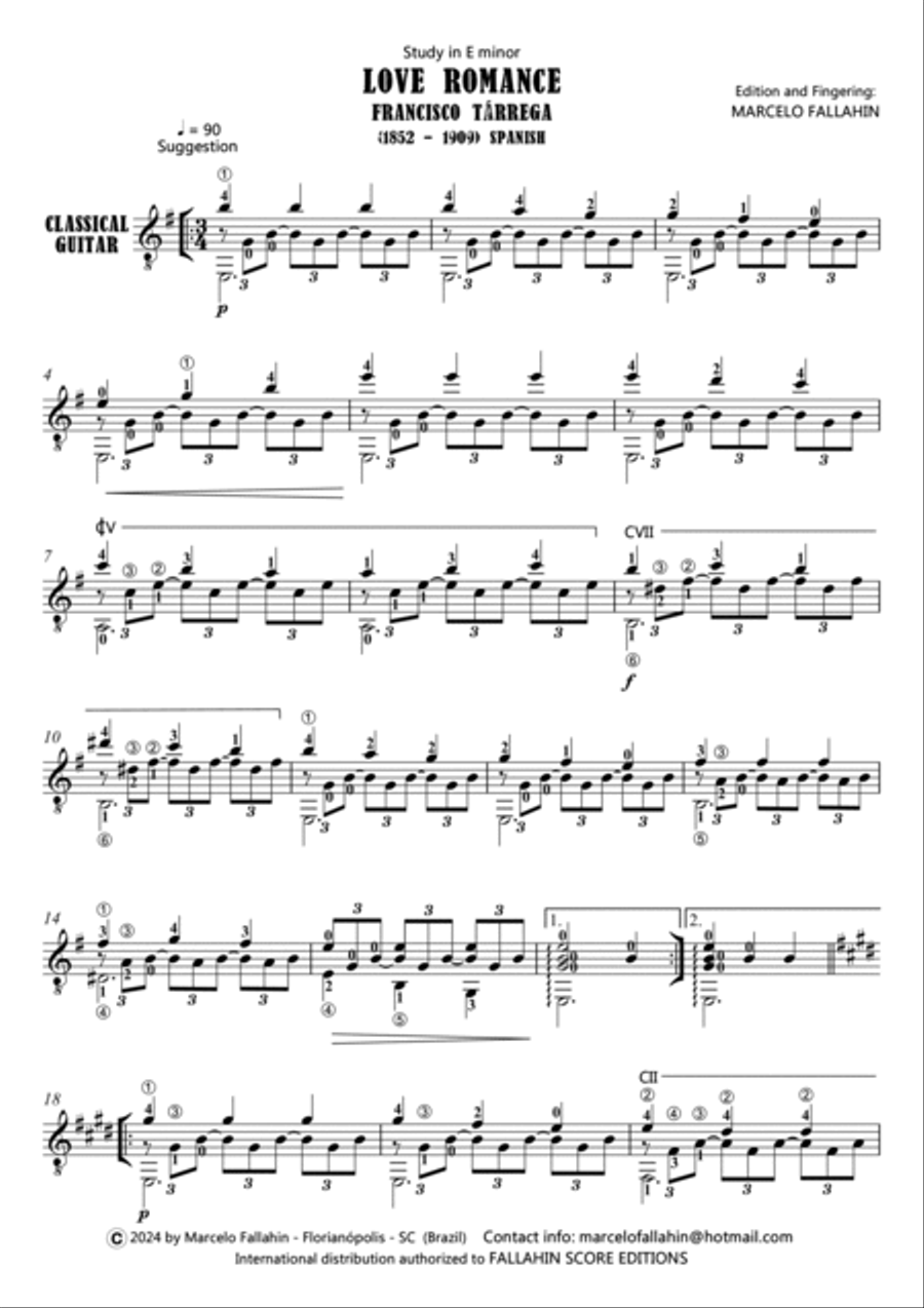 LOVE ROMANCE - FRANCISCO TÁRREGA - FOR GUITAR SOLO Acoustic Guitar scores gallery preview page 2