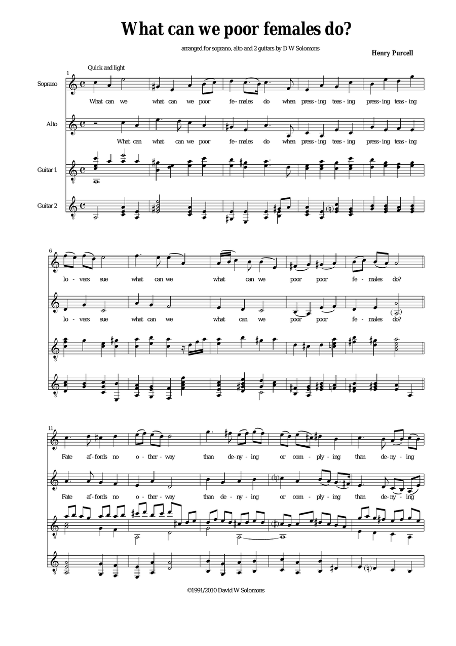 What can we poor females do (A minor version for two voices and two guitars) Classical Guitar scores gallery preview page 1