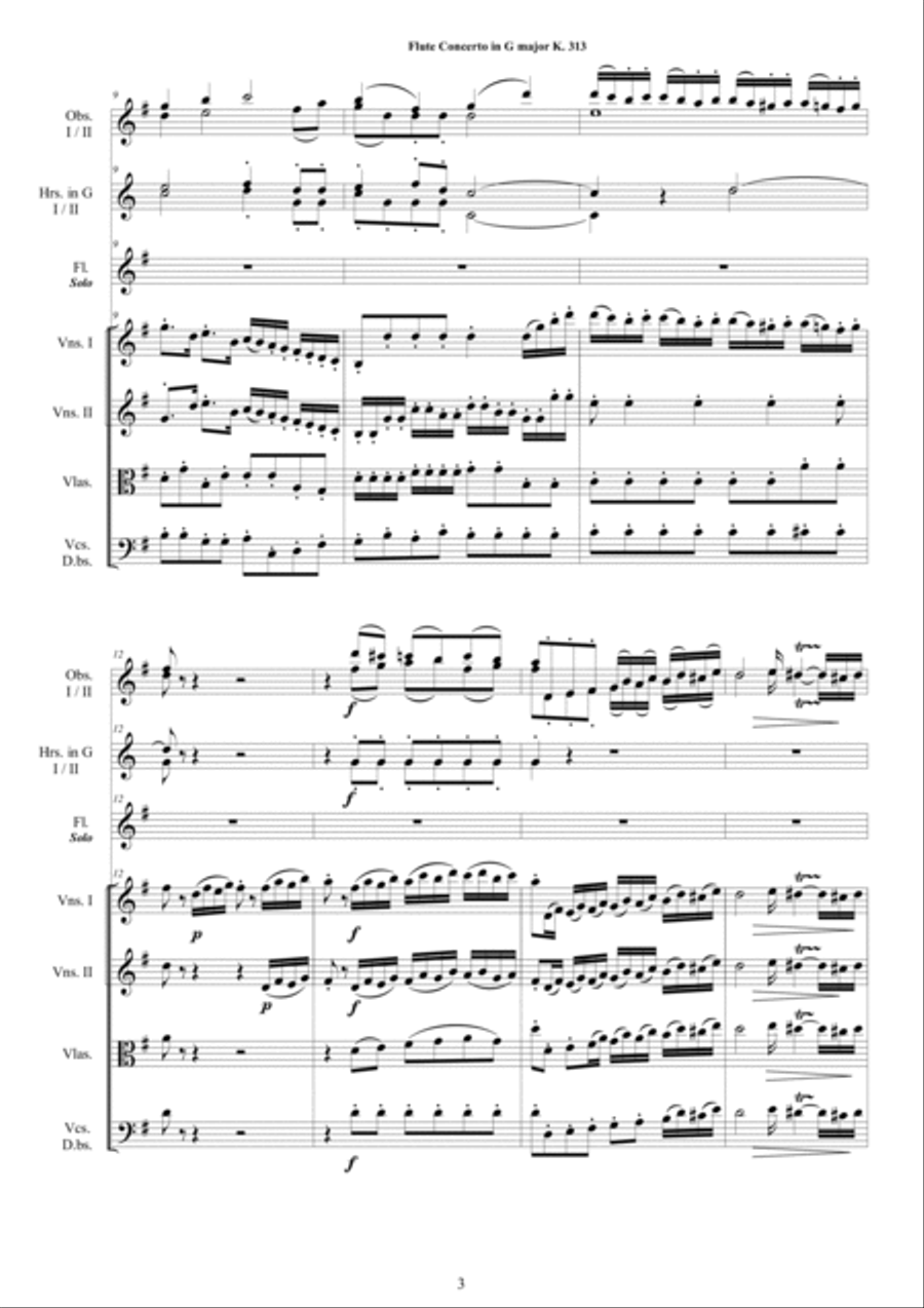 Mozart - Flute Concerto in G major K 313 for Flute and Orchestra - Score and Parts Chamber Orchestra scores gallery preview page 3