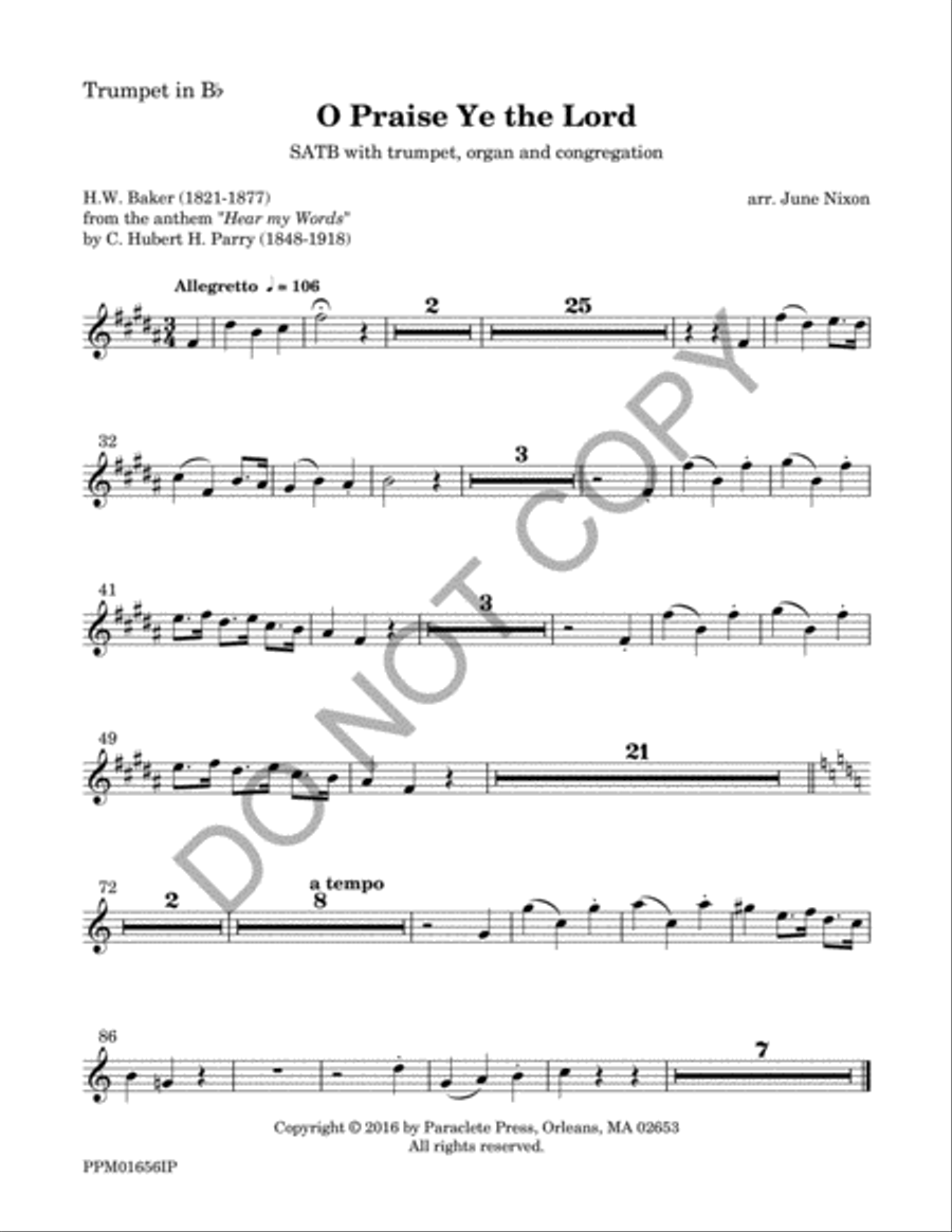 O Praise Ye the Lord O Praise Ye the Lord Trumpet scores gallery preview page 2