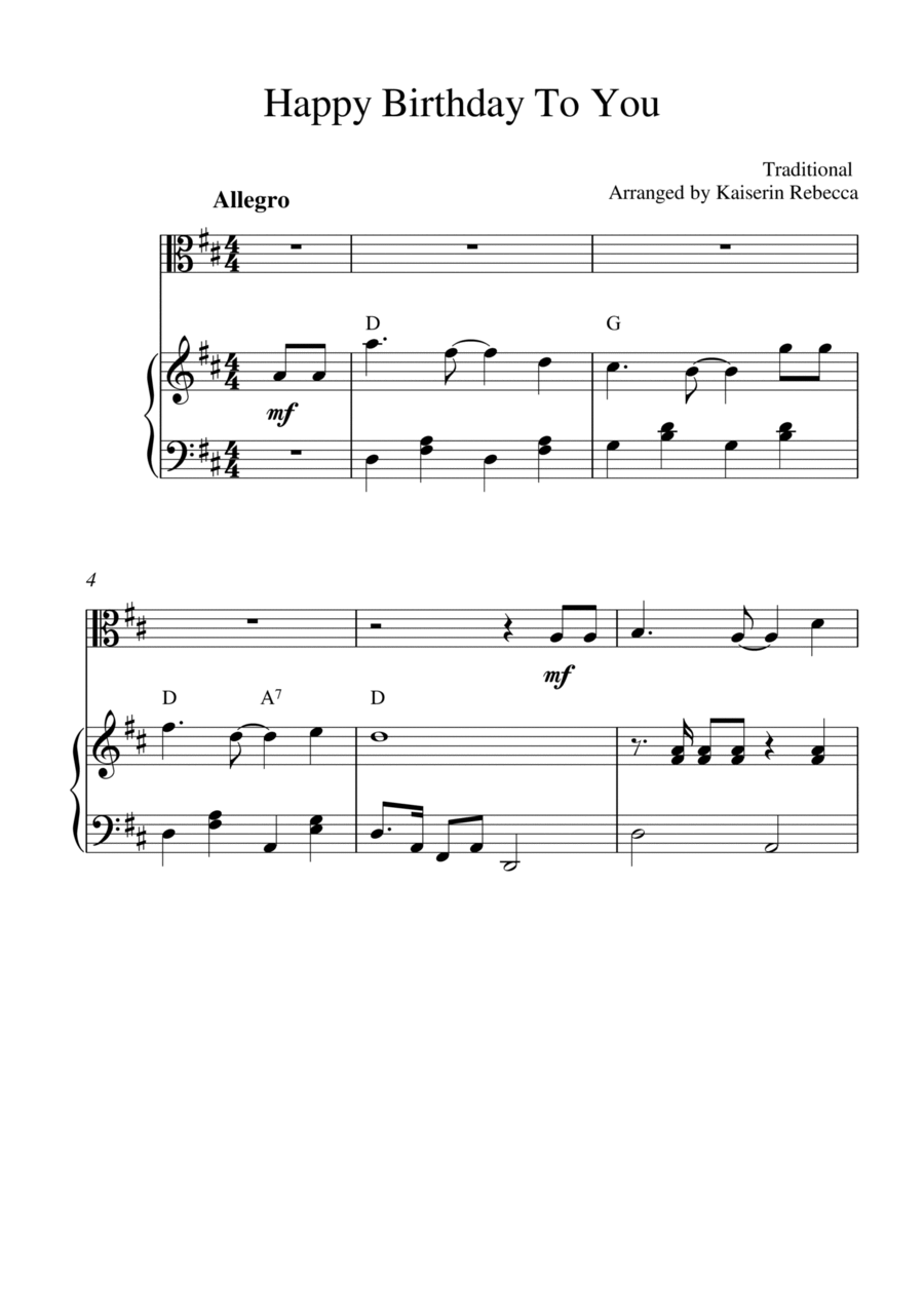 Happy Birthday To You (for viola solo and piano accompaniment) Happy Birthday To You (for viola solo and piano accompaniment) Piano scores gallery preview page 1