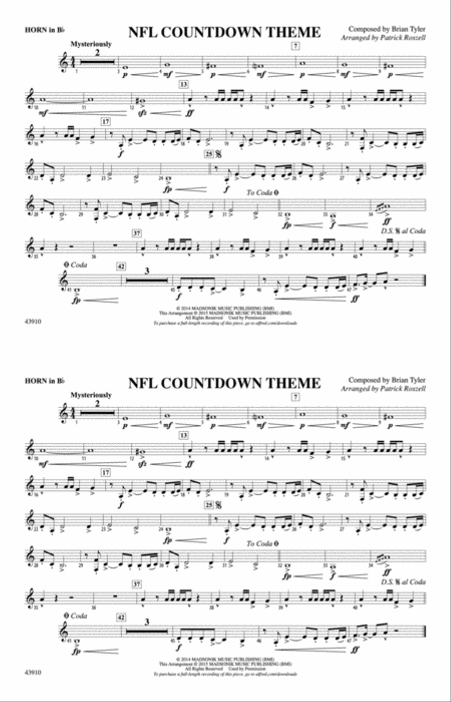 NFL Countdown Theme: Horn in B flat Marching Band scores gallery preview page 1